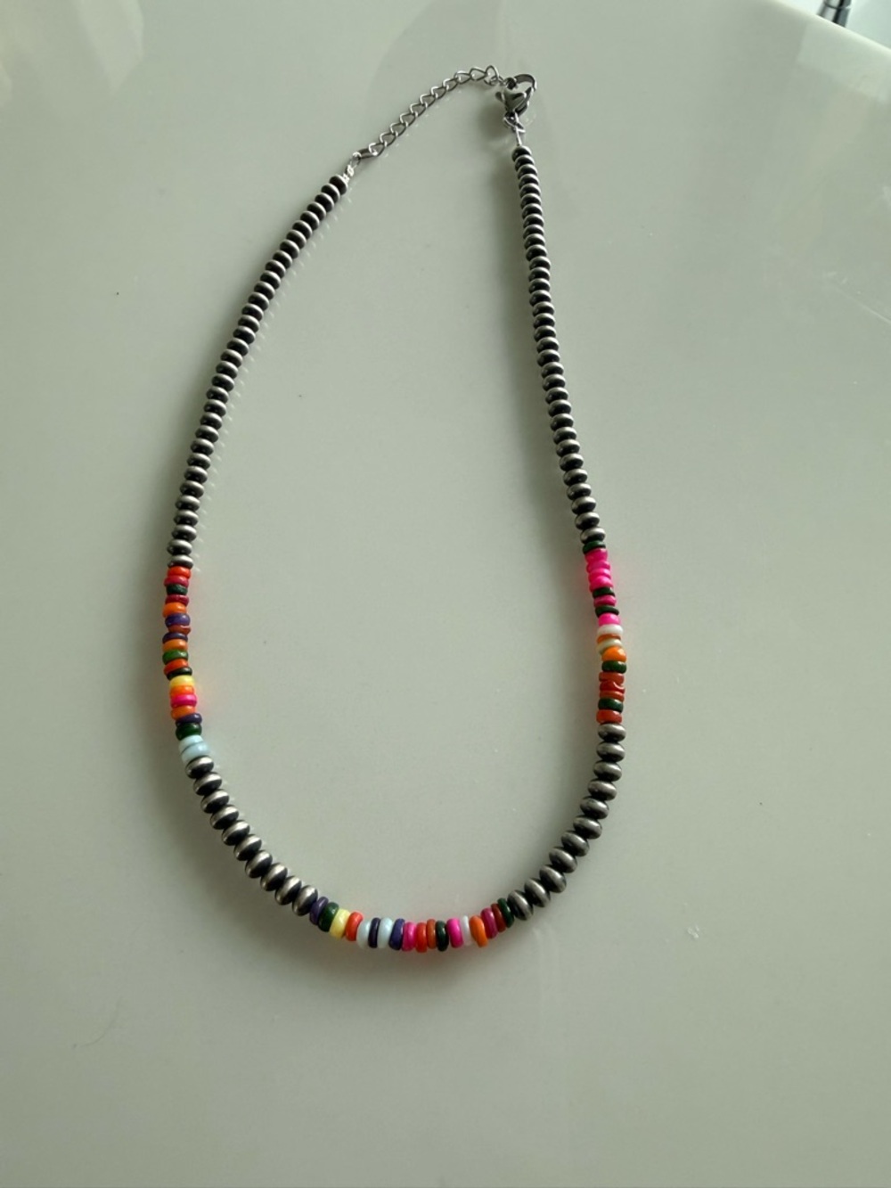 Navajo-Style Sterling Silver Pearls with Multicolor Beads - Picture 2 of 2